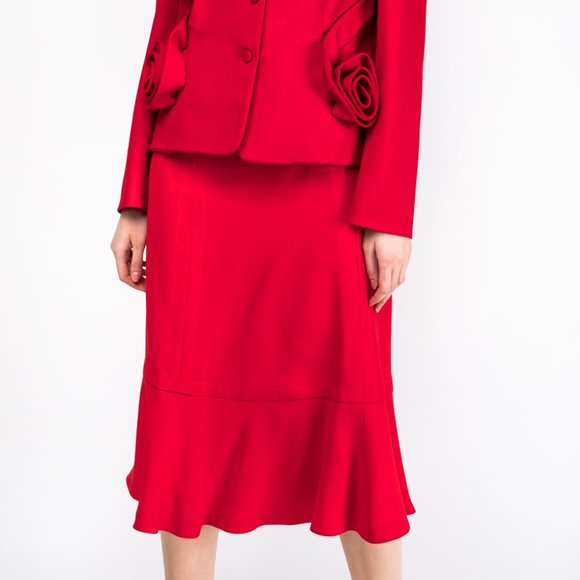 Valentino Silk Midi Skirt Red - Picture 3 of 9